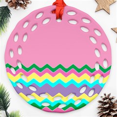 Easter Chevron Pattern Stripes Round Filigree Ornament (two Sides) by Hannah976