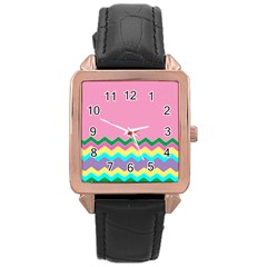 Easter Chevron Pattern Stripes Rose Gold Leather Watch  by Hannah976