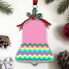 Easter Chevron Pattern Stripes Metal Holly Leaf Bell Ornament by Hannah976