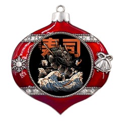 Sushi Dragon Japanese Metal Snowflake And Bell Red Ornament by Bedest