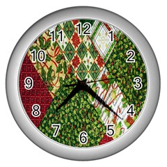 Christmas Quilt Background Wall Clock (silver) by Ndabl3x