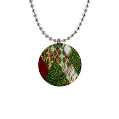 Christmas Quilt Background 1  Button Necklace by Ndabl3x