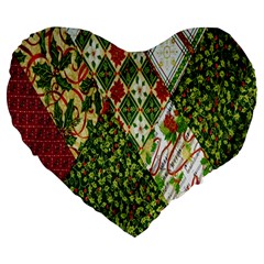 Christmas Quilt Background Large 19  Premium Heart Shape Cushions by Ndabl3x