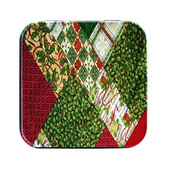 Christmas Quilt Background Square Metal Box (black) by Ndabl3x