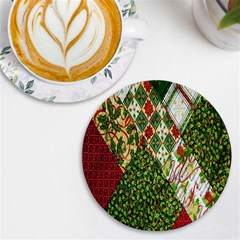 Christmas Quilt Background Uv Print Round Tile Coaster by Ndabl3x