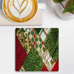 Christmas Quilt Background Uv Print Square Tile Coaster  by Ndabl3x