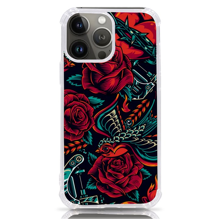 Vintage Flash Tattoos Designs Seamless Pattern iPhone 13 Pro Max TPU UV Print Case