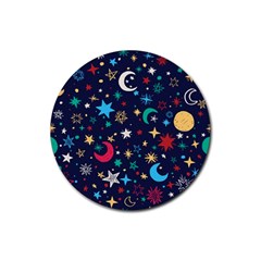 Colorful Background Moons Stars Rubber Coaster (round) by Ndabl3x