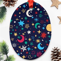 Colorful Background Moons Stars Oval Ornament (two Sides) by Ndabl3x