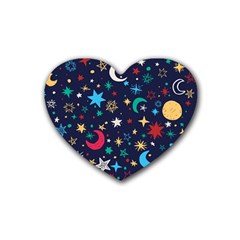 Colorful Background Moons Stars Rubber Heart Coaster (4 Pack) by Ndabl3x