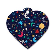 Colorful Background Moons Stars Dog Tag Heart (two Sides) by Ndabl3x