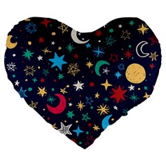 Colorful Background Moons Stars Large 19  Premium Heart Shape Cushions by Ndabl3x