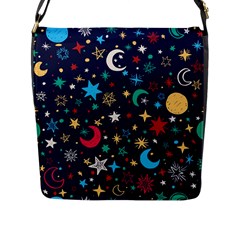 Colorful Background Moons Stars Flap Closure Messenger Bag (l) by Ndabl3x