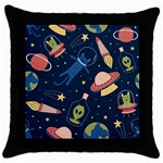 Seamless Pattern With Funny Alien Cat Galaxy Throw Pillow Case (Black) Front