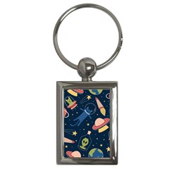 Seamless Pattern With Funny Alien Cat Galaxy Key Chain (rectangle) by Ndabl3x