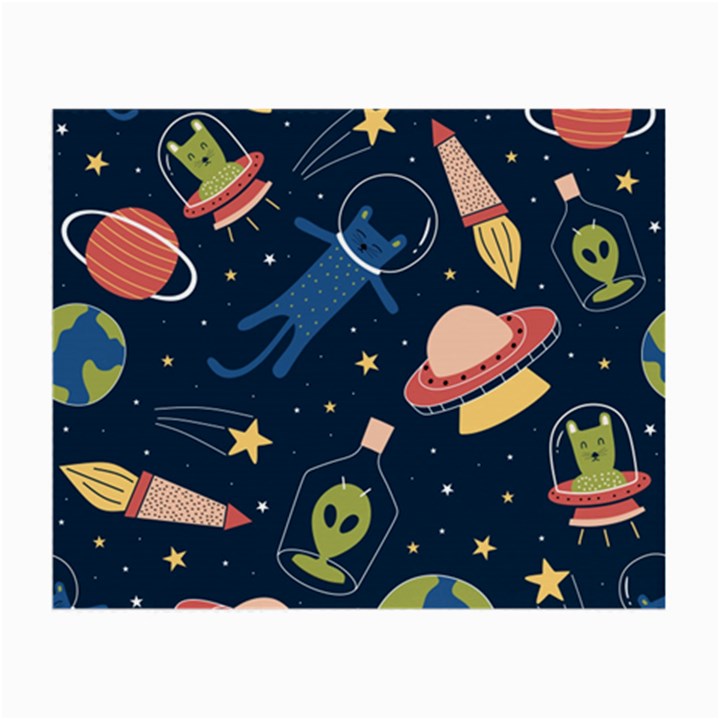 Seamless Pattern With Funny Alien Cat Galaxy Small Glasses Cloth (2 Sides)