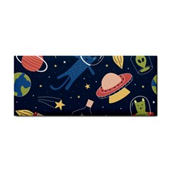 Seamless Pattern With Funny Alien Cat Galaxy Hand Towel by Ndabl3x