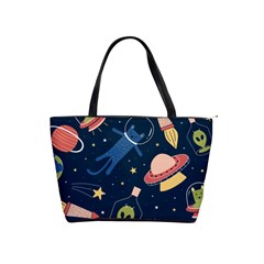 Seamless Pattern With Funny Alien Cat Galaxy Classic Shoulder Handbag by Ndabl3x