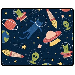 Seamless Pattern With Funny Alien Cat Galaxy Two Sides Fleece Blanket (medium) by Ndabl3x