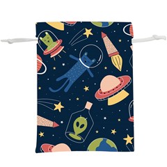 Seamless Pattern With Funny Alien Cat Galaxy Lightweight Drawstring Pouch (xl) by Ndabl3x