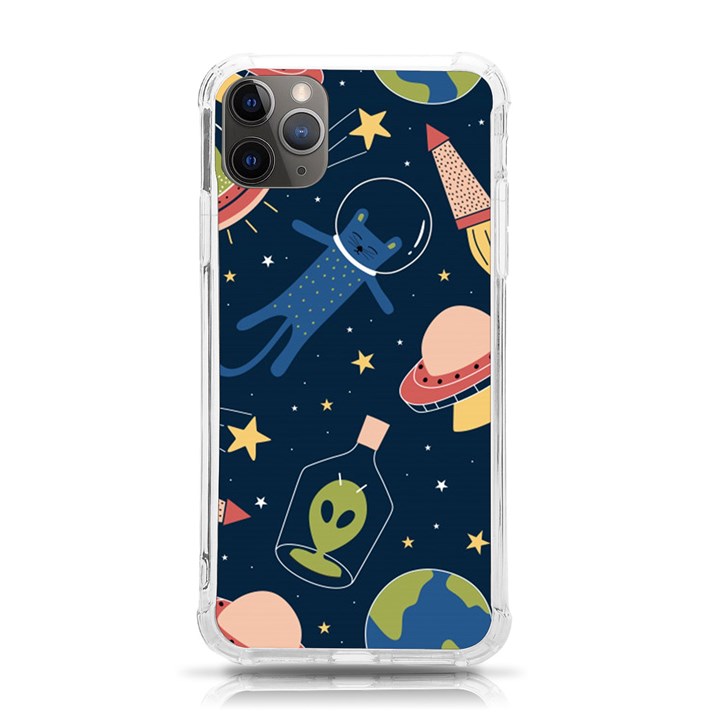 Seamless Pattern With Funny Alien Cat Galaxy iPhone 11 Pro Max 6.5 Inch TPU UV Print Case