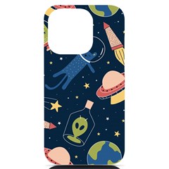 Seamless Pattern With Funny Alien Cat Galaxy Iphone 14 Pro Black Uv Print Case by Ndabl3x