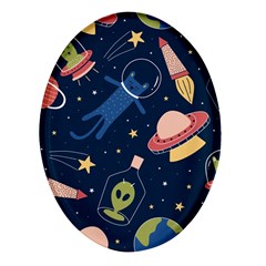 Seamless Pattern With Funny Alien Cat Galaxy Oval Glass Fridge Magnet (4 Pack) by Ndabl3x