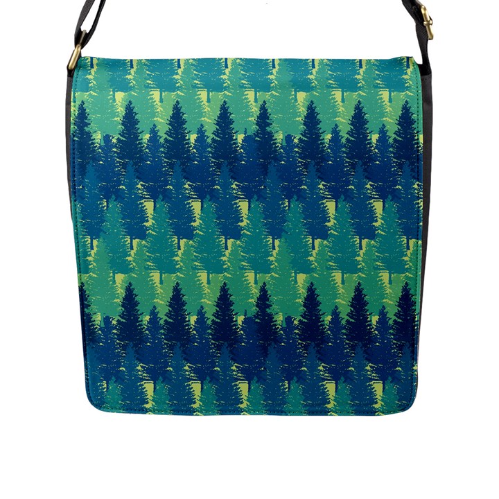 Christmas Trees Pattern Digital Paper Seamless Flap Closure Messenger Bag (L)