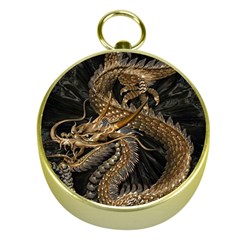 Fantasy Dragon Pentagram Gold Compasses