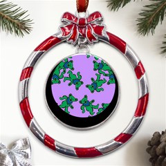 Grateful Dead Bears Metal Red Ribbon Round Ornament by Cendanart