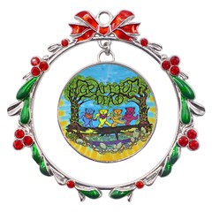 Dancing Bears Grateful Dead Metal X mas Wreath Ribbon Ornament by Cendanart