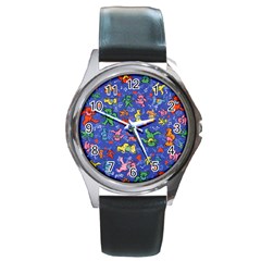 Grateful Dead Bears Pattern Round Metal Watch by Cendanart