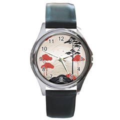 Japanese Nature Spring Garden Round Metal Watch by Ndabl3x