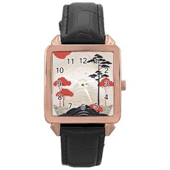 Japanese Nature Spring Garden Rose Gold Leather Watch  by Ndabl3x