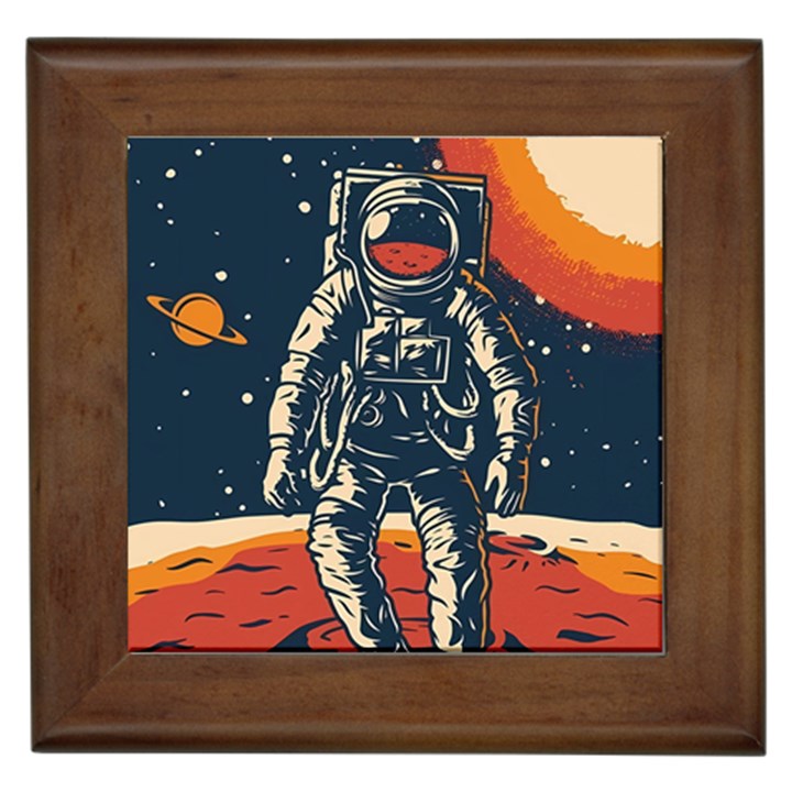 Vintage Retro Space Posters Astronaut Framed Tile