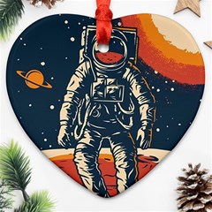 Vintage Retro Space Posters Astronaut Ornament (heart)