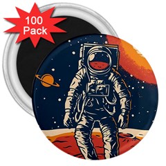 Vintage Retro Space Posters Astronaut 3  Magnets (100 Pack) by Sarkoni