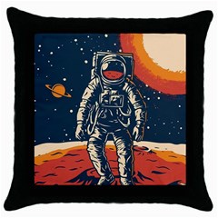 Vintage Retro Space Posters Astronaut Throw Pillow Case (black) by Sarkoni