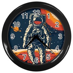 Vintage Retro Space Posters Astronaut Wall Clock (black) by Sarkoni