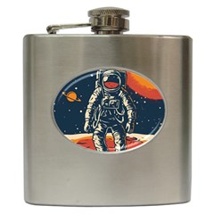 Vintage Retro Space Posters Astronaut Hip Flask (6 Oz) by Sarkoni