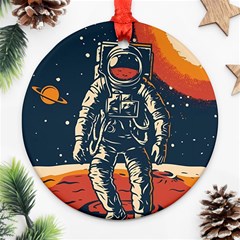 Vintage Retro Space Posters Astronaut Round Ornament (two Sides)