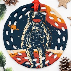 Vintage Retro Space Posters Astronaut Ornament (round Filigree)