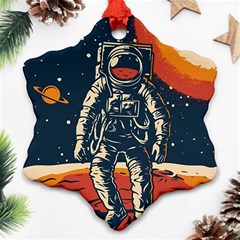 Vintage Retro Space Posters Astronaut Snowflake Ornament (two Sides)