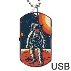 Vintage Retro Space Posters Astronaut Dog Tag Usb Flash (two Sides) by Sarkoni