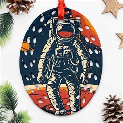 Vintage Retro Space Posters Astronaut Oval Filigree Ornament (two Sides)