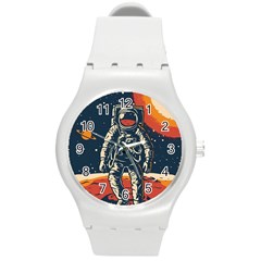 Vintage Retro Space Posters Astronaut Round Plastic Sport Watch (m) by Sarkoni