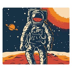 Vintage Retro Space Posters Astronaut Two Sides Premium Plush Fleece Blanket (small) by Sarkoni