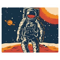 Vintage Retro Space Posters Astronaut Two Sides Premium Plush Fleece Blanket (medium) by Sarkoni