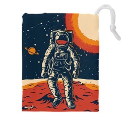 Vintage Retro Space Posters Astronaut Drawstring Pouch (5xl) by Sarkoni