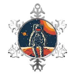 Vintage Retro Space Posters Astronaut Metal Small Snowflake Ornament